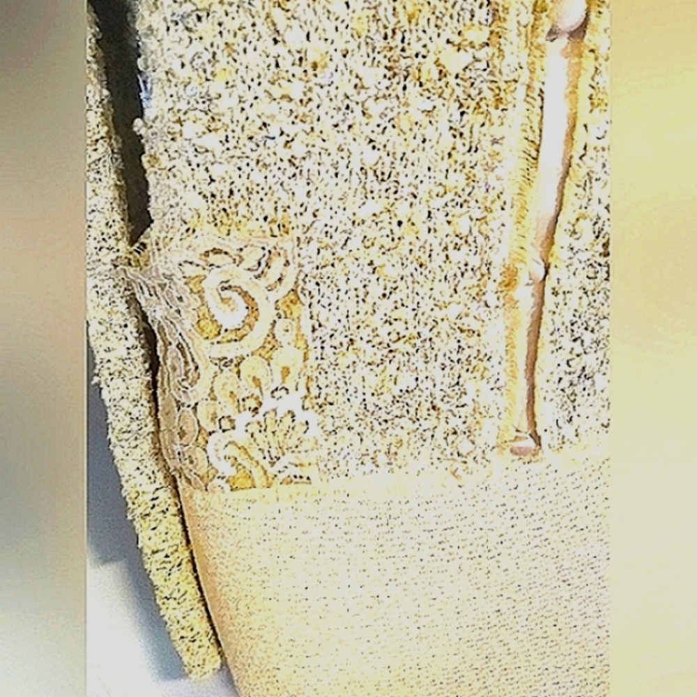 ST JOHN COUTURE 8 BOUCLE CROCHET AURORA BOREALIS LACE CREAM WOOL SILK SKIRT SUIT - Picture 6 of 16